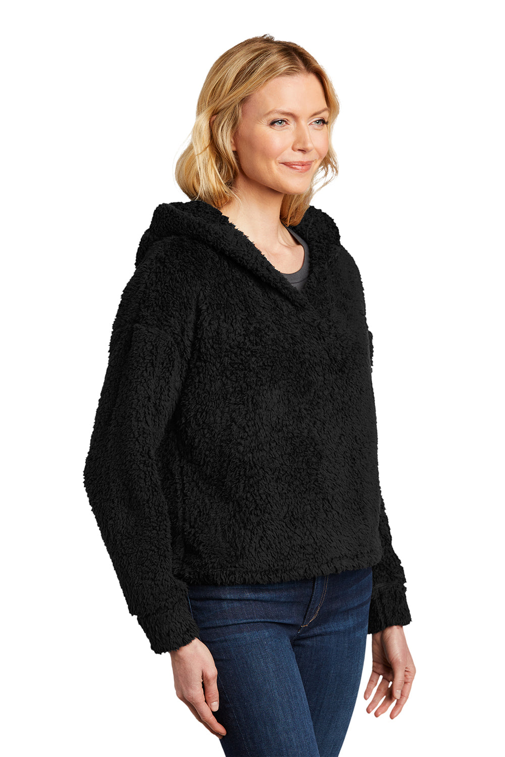 Port Authority L132 Womens Cozy Sherpa Fleece Hooded Sweatshirt Hoodie Black Model 3q