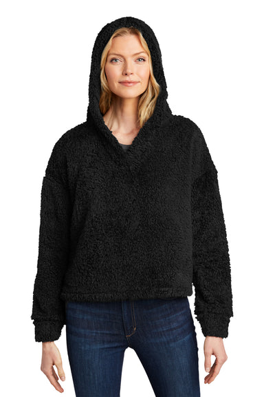 Port Authority L132 Womens Cozy Sherpa Fleece Hooded Sweatshirt Hoodie Black Model Front