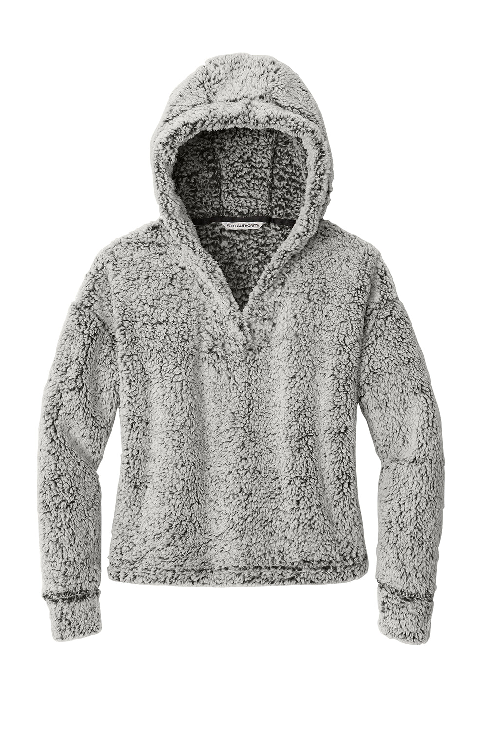 Port Authority L132 Womens Cozy Sherpa Fleece Hooded Sweatshirt Hoodie Heather Grey Flat Front