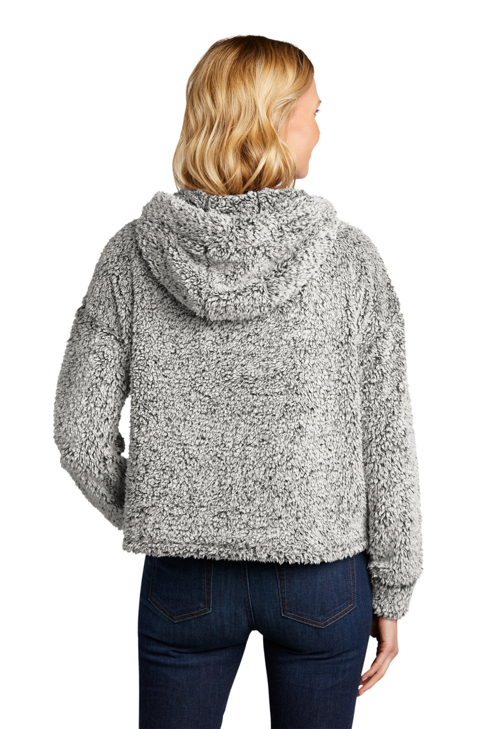 Port Authority L132 Womens Cozy Sherpa Fleece Hooded Sweatshirt Hoodie Heather Grey Model Back