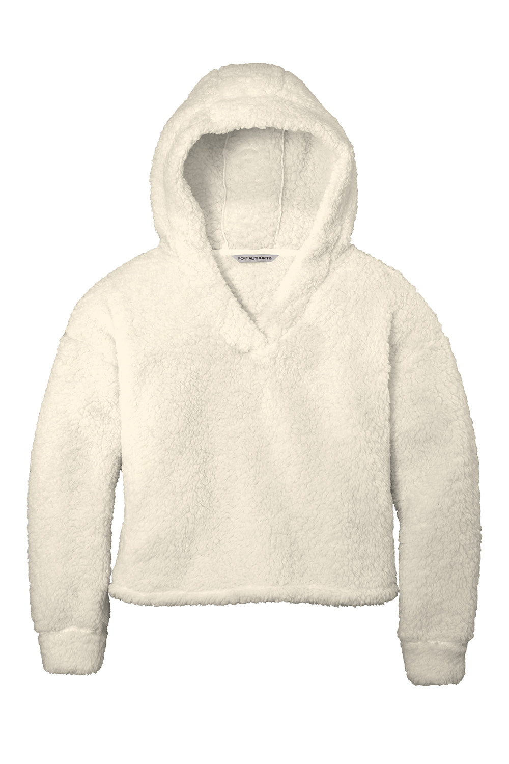 Port Authority L132 Womens Cozy Sherpa Fleece Hooded Sweatshirt Hoodie Marshmallow Flat Front