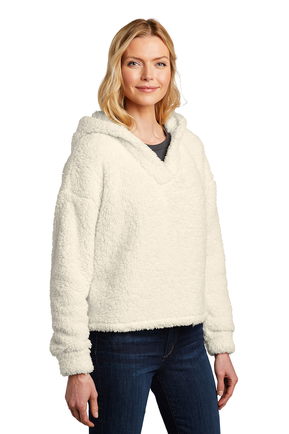 Port Authority L132 Womens Cozy Sherpa Fleece Hooded Sweatshirt Hoodie Marshmallow Model 3q