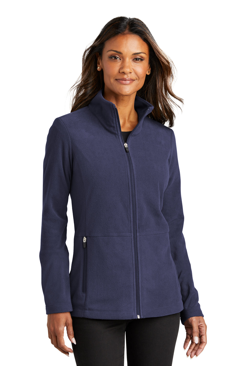 Port Authority L151 Womens Accord Pill Resistant Microfleece Full Zip Jacket Navy Blue Model Front