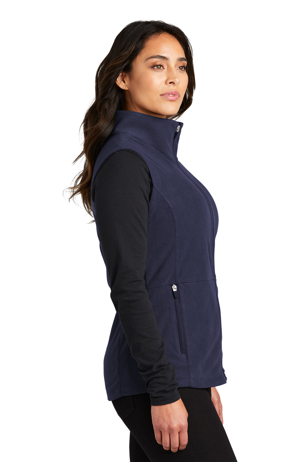 Port Authority L152 Womens Accord Pill Resistant Microfleece Full Zip Vest Navy Blue Model Side