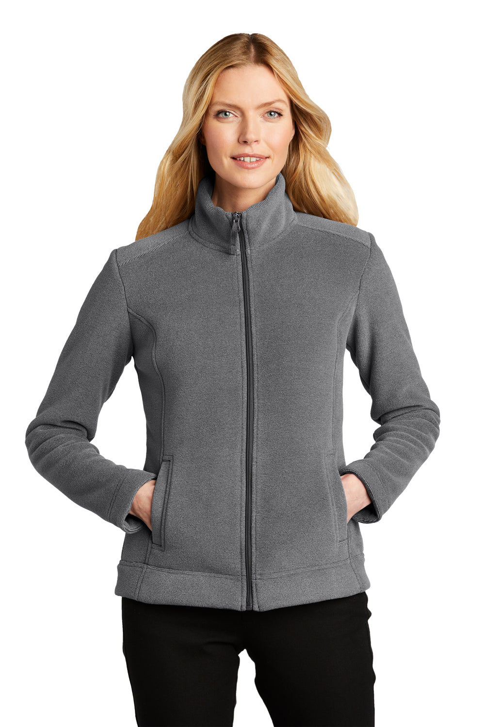 Port Authority L211 Womens Ultra Warm Brushed Fleece Full Zip Jacket Gusty Grey/Sterling Grey Model Front