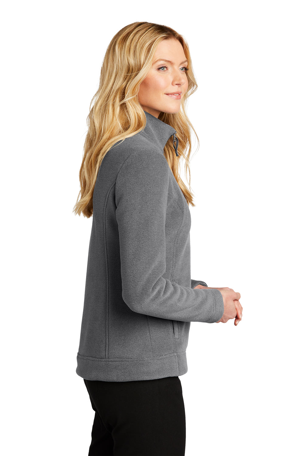 Port Authority L211 Womens Ultra Warm Brushed Fleece Full Zip Jacket Gusty Grey/Sterling Grey Model Side