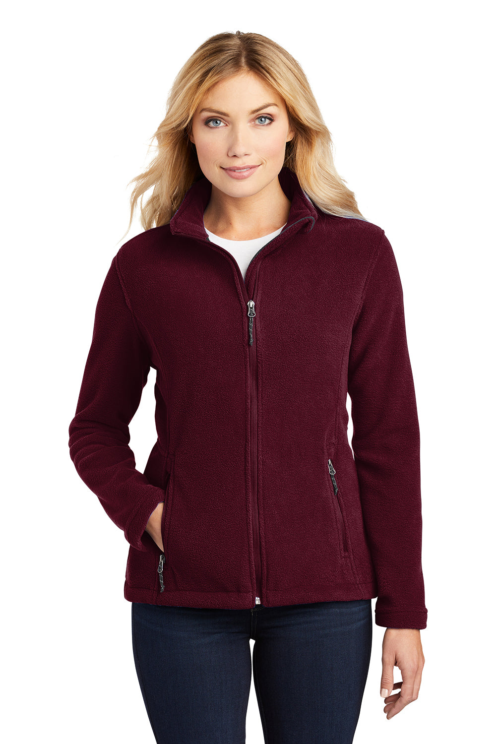 Port Authority L217 Womens Full Zip Fleece Jacket Maroon Model Front