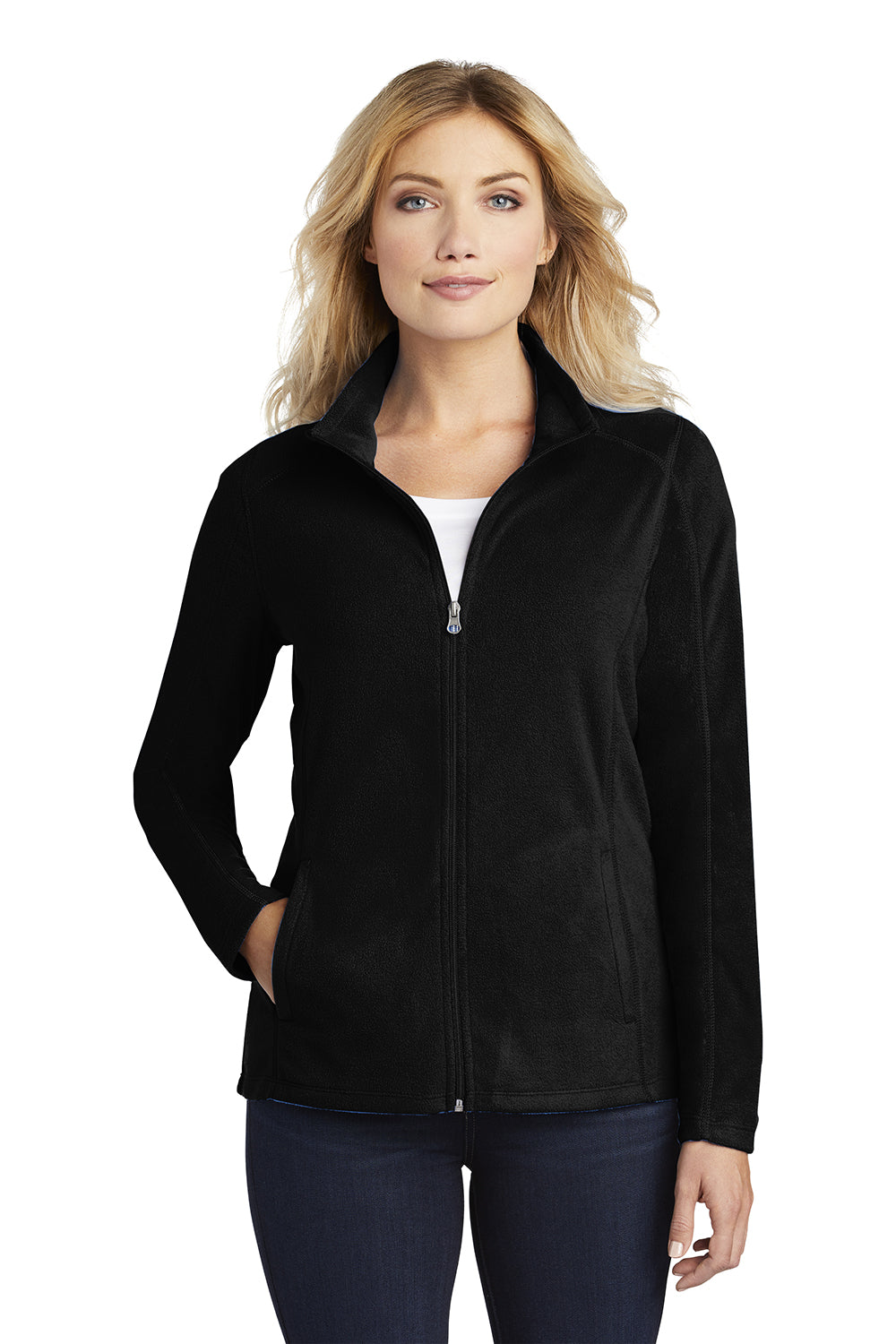 Port Authority L223 Womens Pill Resistant Microfleece Full Zip Jacket Black Model Front