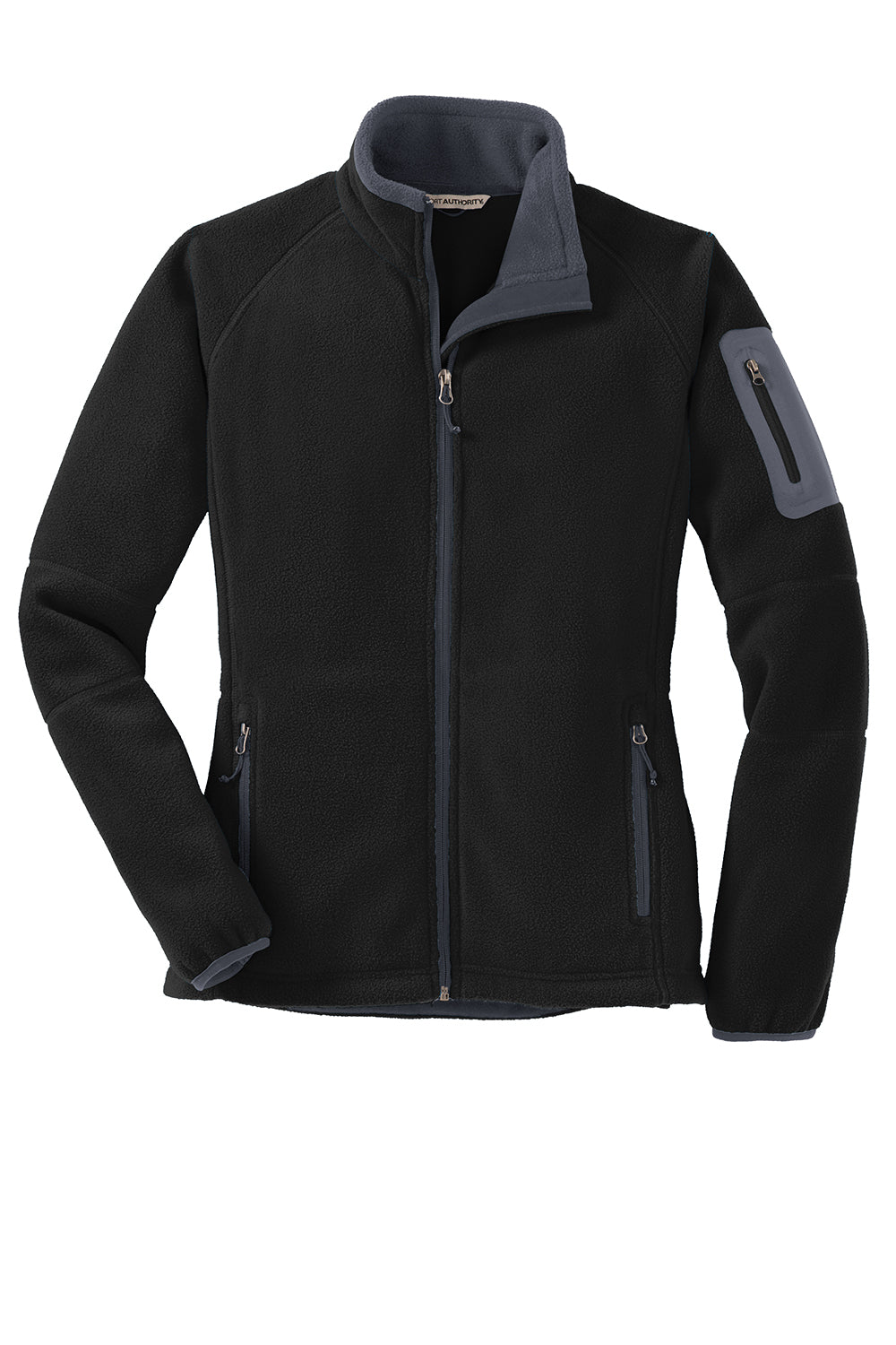 Port Authority L229 Womens Full Zip Fleece Jacket Black/Battleship Grey Flat Front