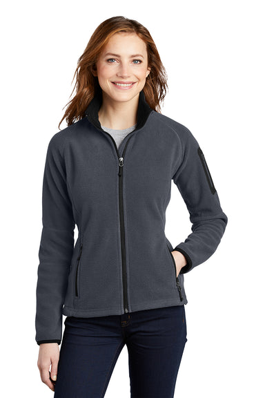 Port Authority L229 Womens Full Zip Fleece Jacket Battleship Grey/Black Model Front