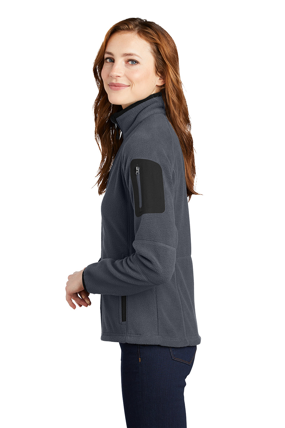 Port Authority L229 Womens Full Zip Fleece Jacket Battleship Grey/Black Model Side