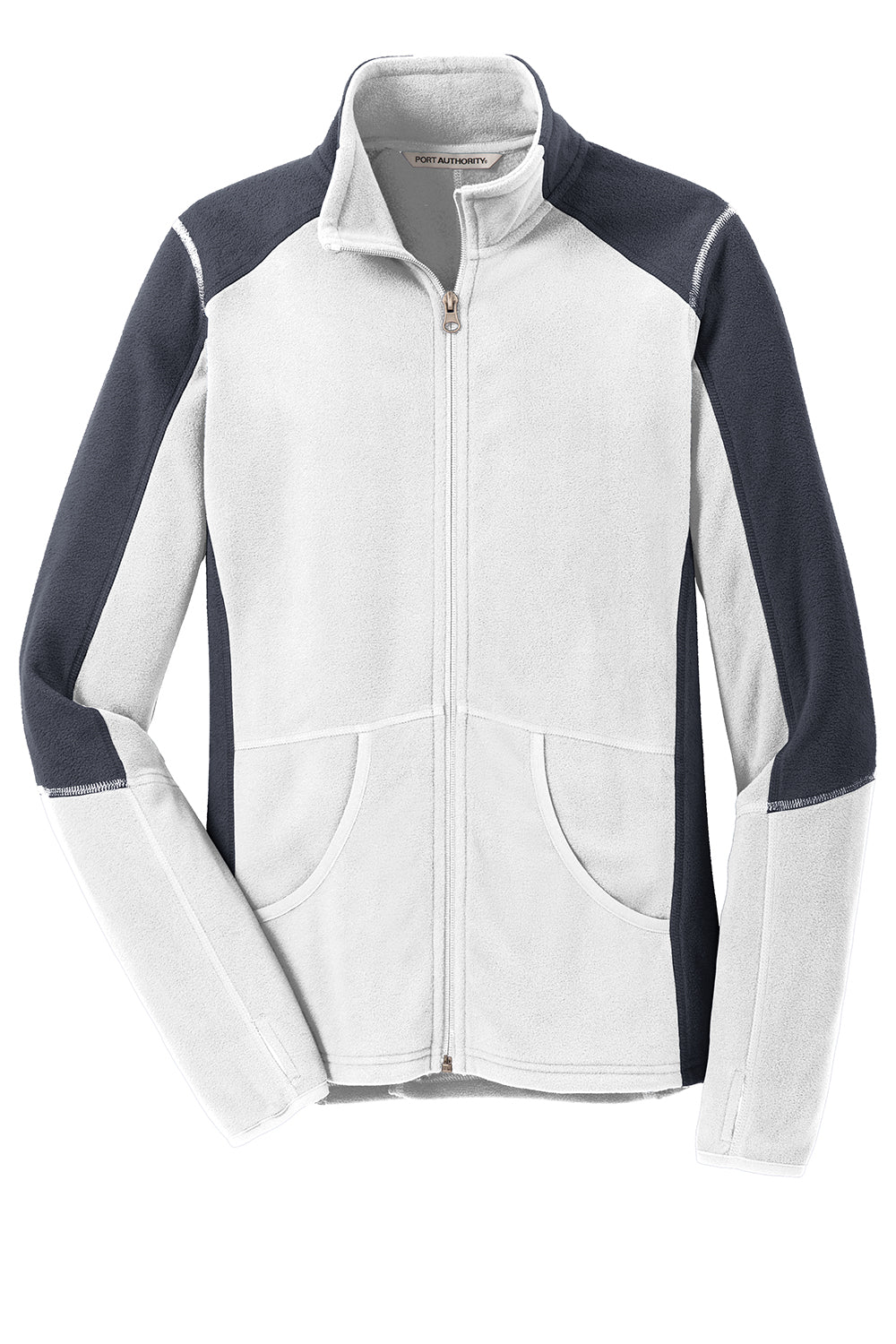 Port Authority L230 Womens Full Zip Microfleece Jacket White/Battleship Grey Flat Front