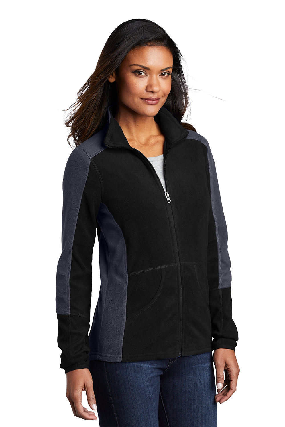 Port Authority L230 Womens Full Zip Microfleece Jacket Black/Battleship Grey Model 3q