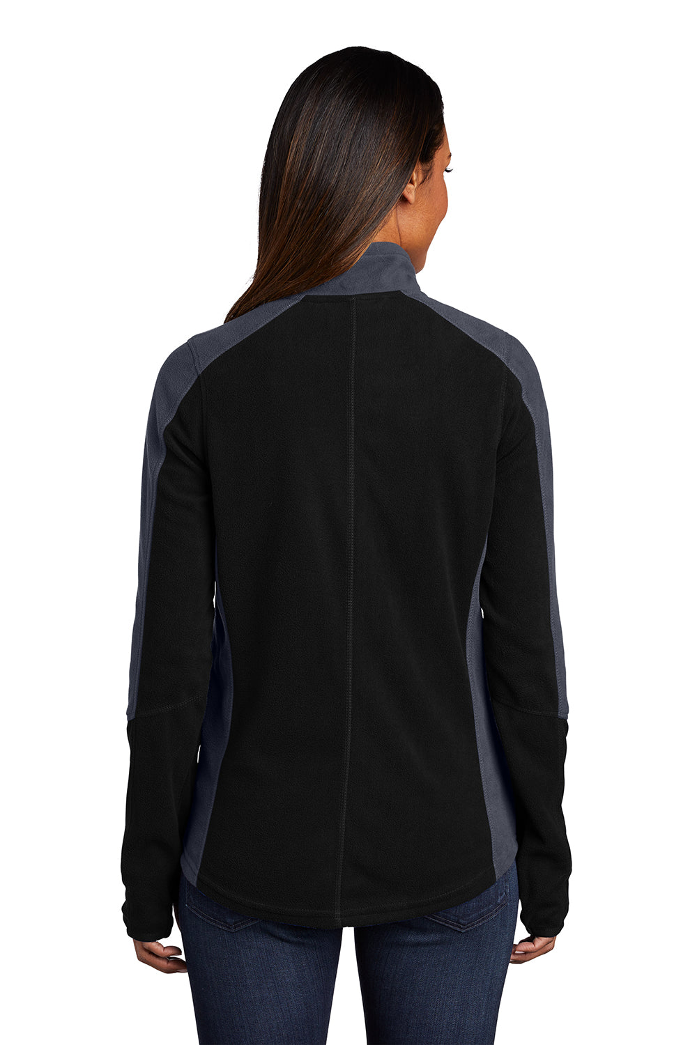 Port Authority L230 Womens Full Zip Microfleece Jacket Black/Battleship Grey Model Back