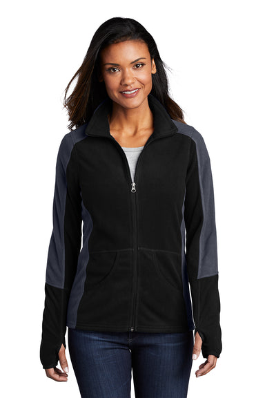 Port Authority L230 Womens Full Zip Microfleece Jacket Black/Battleship Grey Model Front