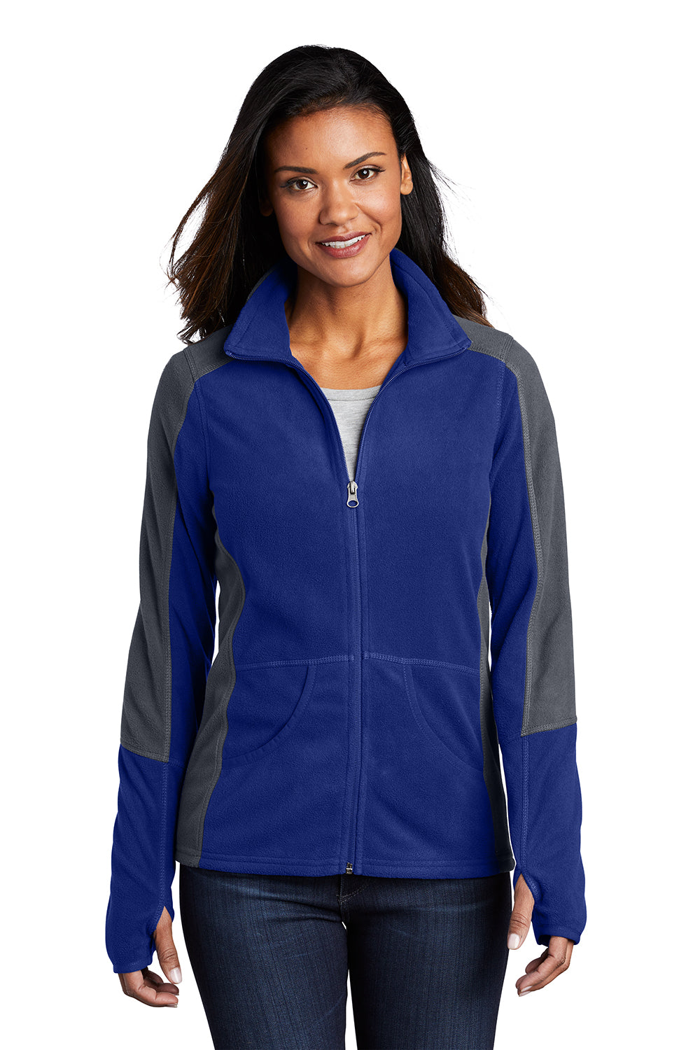 Port Authority L230 Womens Full Zip Microfleece Jacket Patriot Blue/Battleship Grey Model Front