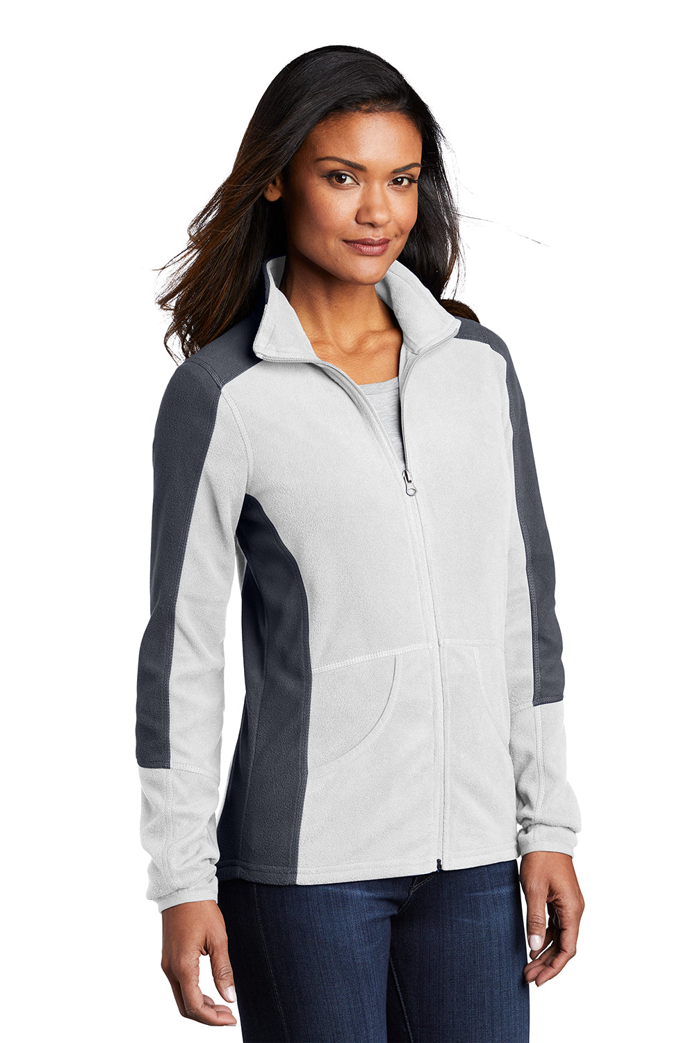 Port Authority L230 Womens Full Zip Microfleece Jacket White/Battleship Grey Model 3q