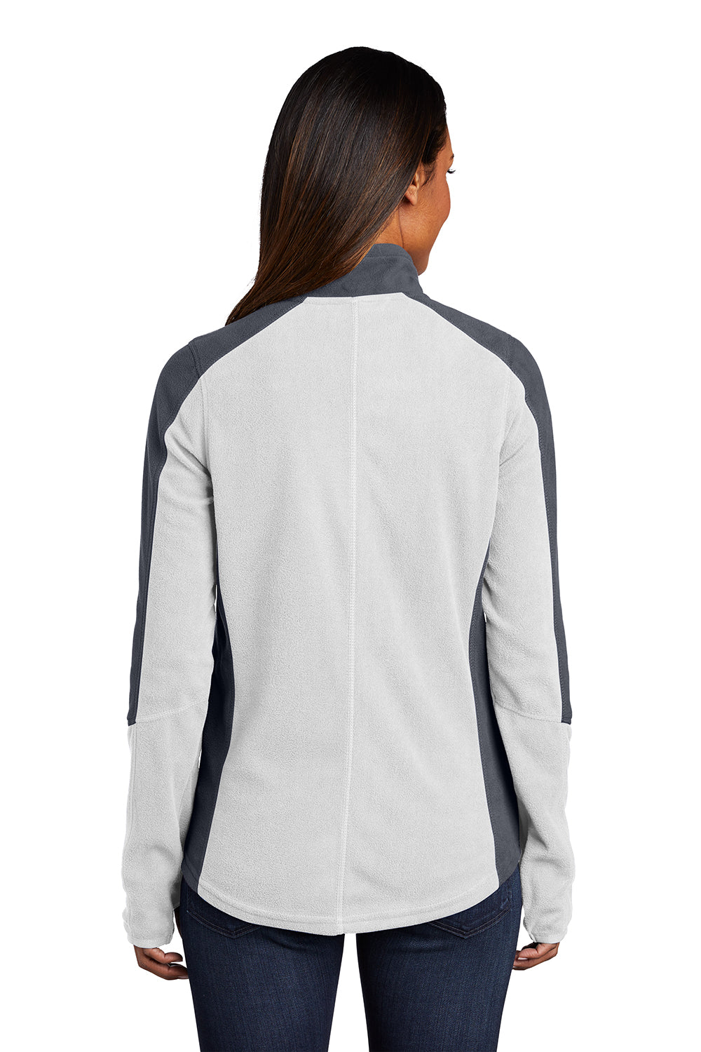 Port Authority L230 Womens Full Zip Microfleece Jacket White/Battleship Grey Model Back