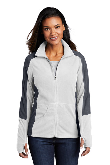 Port Authority L230 Womens Full Zip Microfleece Jacket White/Battleship Grey Model Front