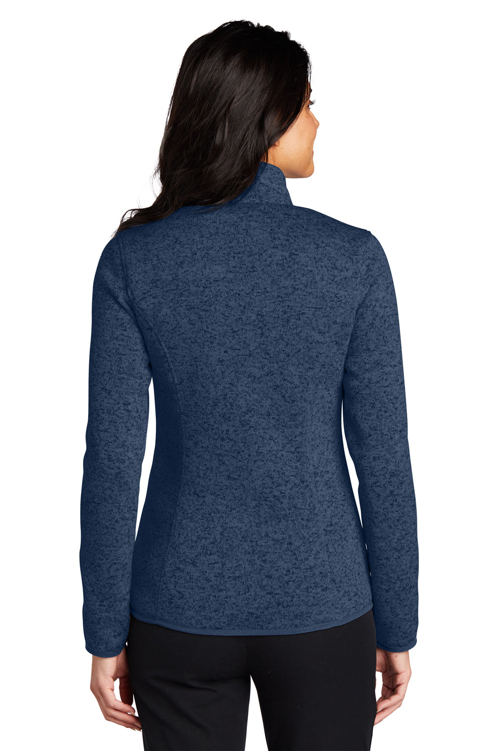 Port Authority L232 Womens Full Zip Sweater Fleece Jacket Heather River Navy Blue Model Back