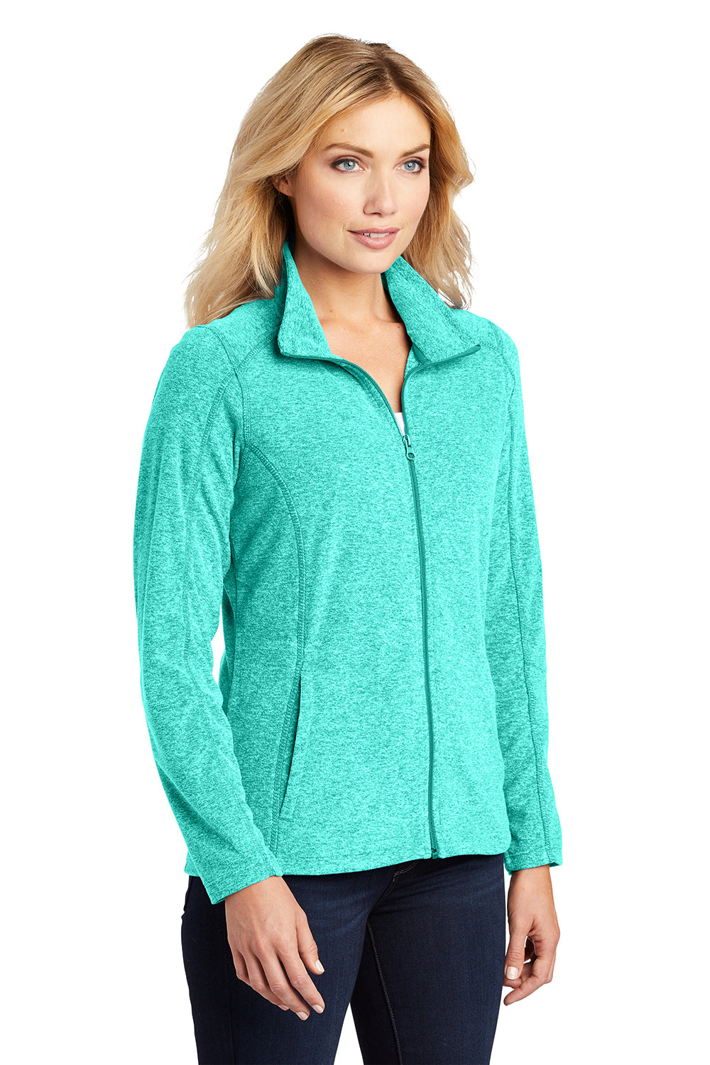 Port Authority L235 Womens Pill Resistant Heather Microfleece Full Zip Sweatshirt Heather Aqua Green Model 3q