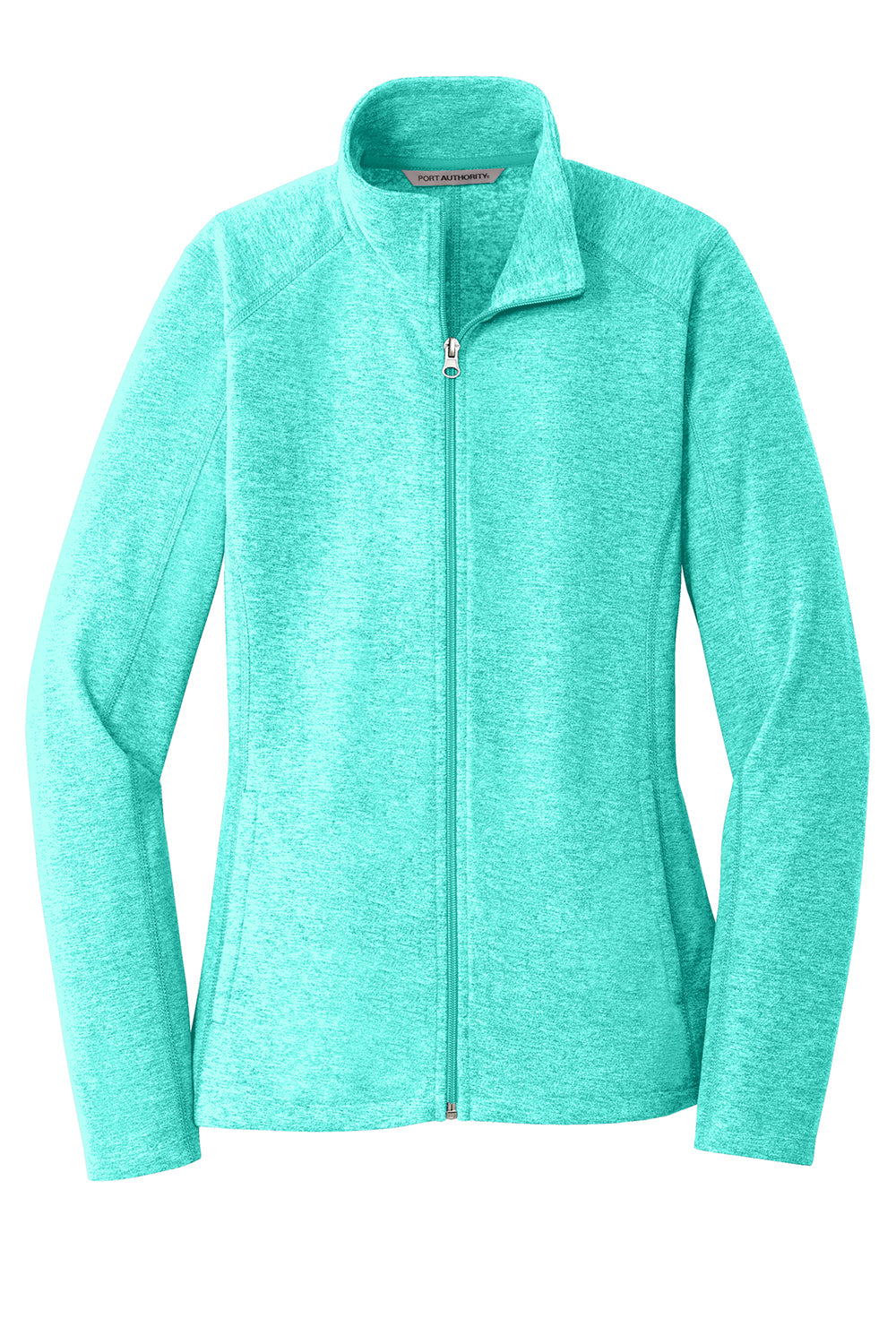 Port Authority L235 Womens Pill Resistant Heather Microfleece Full Zip Sweatshirt Heather Aqua Green Flat Front