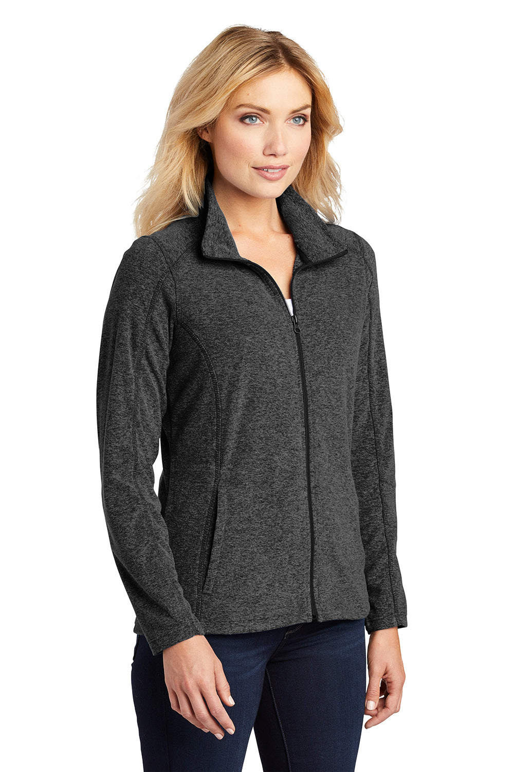 Port Authority L235 Womens Pill Resistant Heather Microfleece Full Zip Sweatshirt Heather Charcoal Black Model 3q