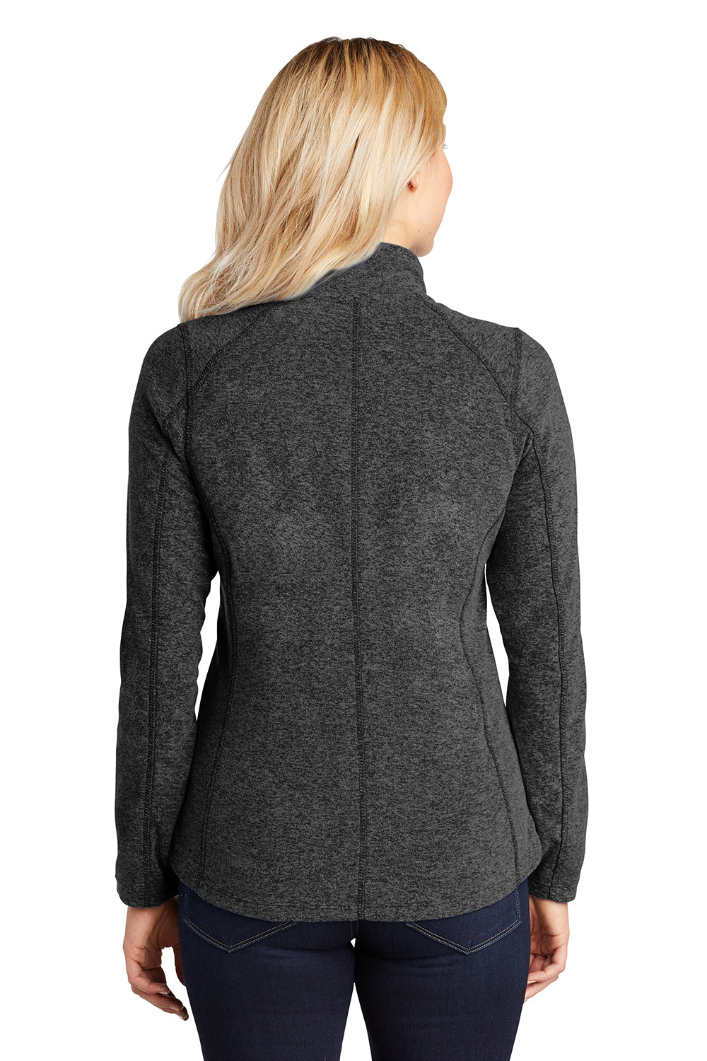 Port Authority L235 Womens Pill Resistant Heather Microfleece Full Zip Sweatshirt Heather Charcoal Black Model Back