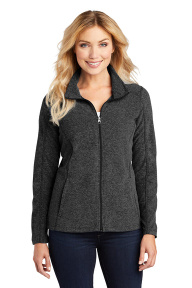 Port Authority L235 Womens Pill Resistant Heather Microfleece Full Zip Sweatshirt Heather Charcoal Black Model Front