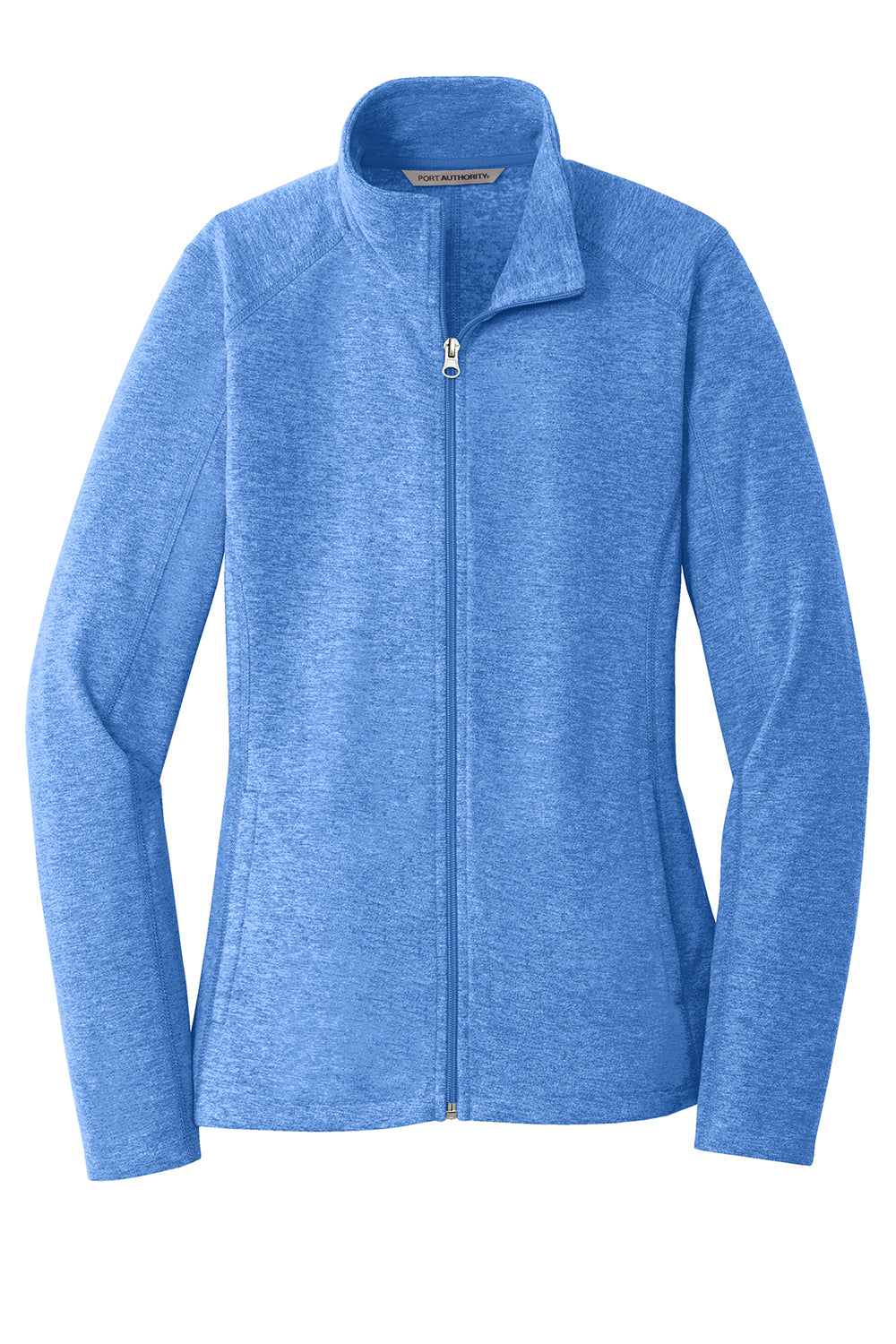 Port Authority L235 Womens Pill Resistant Heather Microfleece Full Zip Sweatshirt Heather Light Royal Blue Flat Front