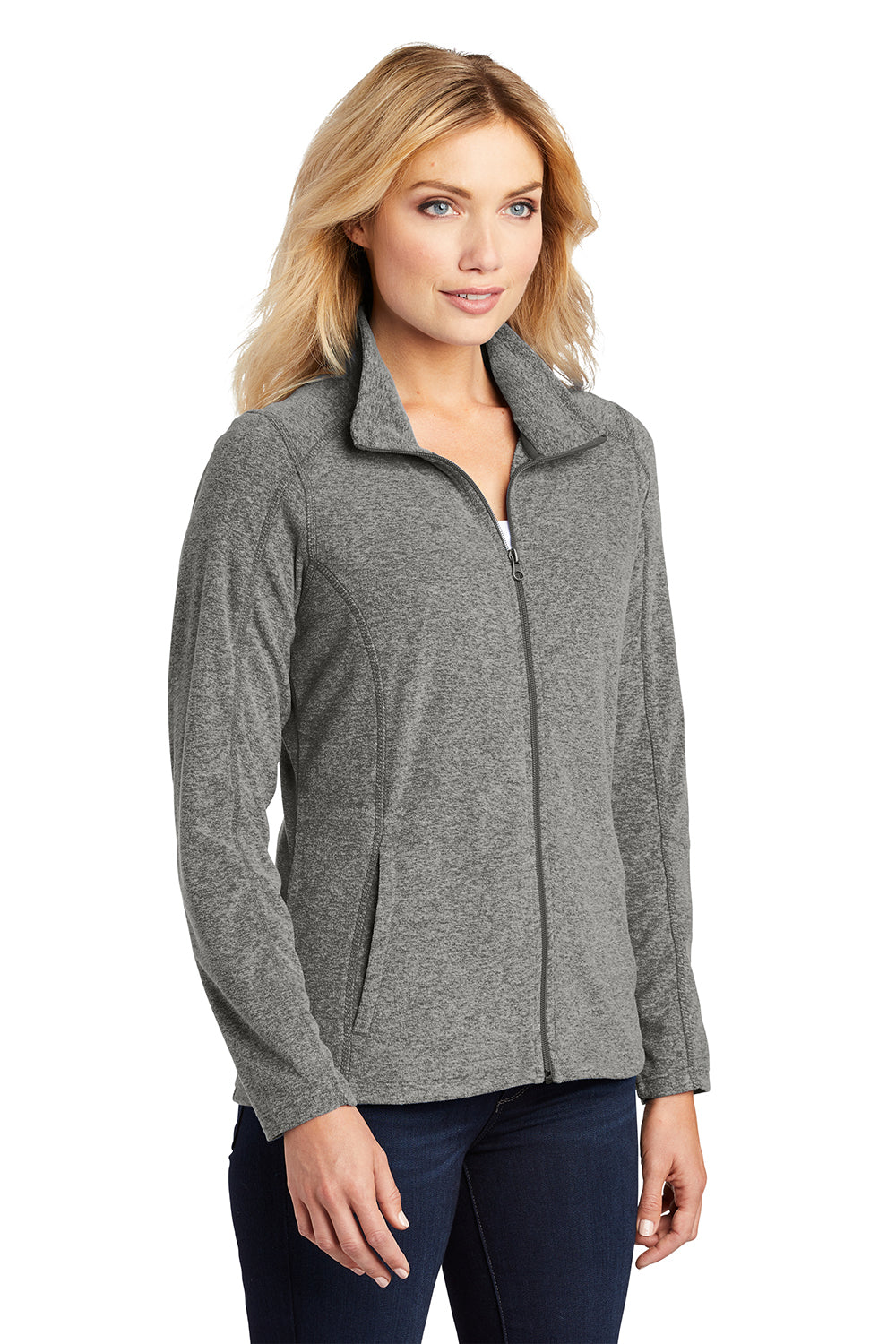 Port Authority L235 Womens Pill Resistant Heather Microfleece Full Zip Sweatshirt Heather Pearl Grey Model 3q