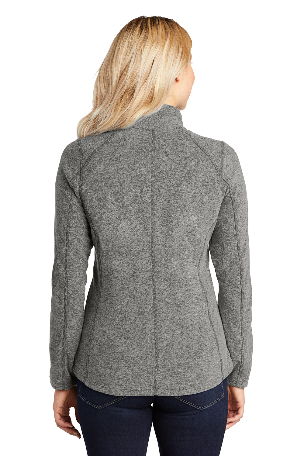 Port Authority L235 Womens Pill Resistant Heather Microfleece Full Zip Sweatshirt Heather Pearl Grey Model Back