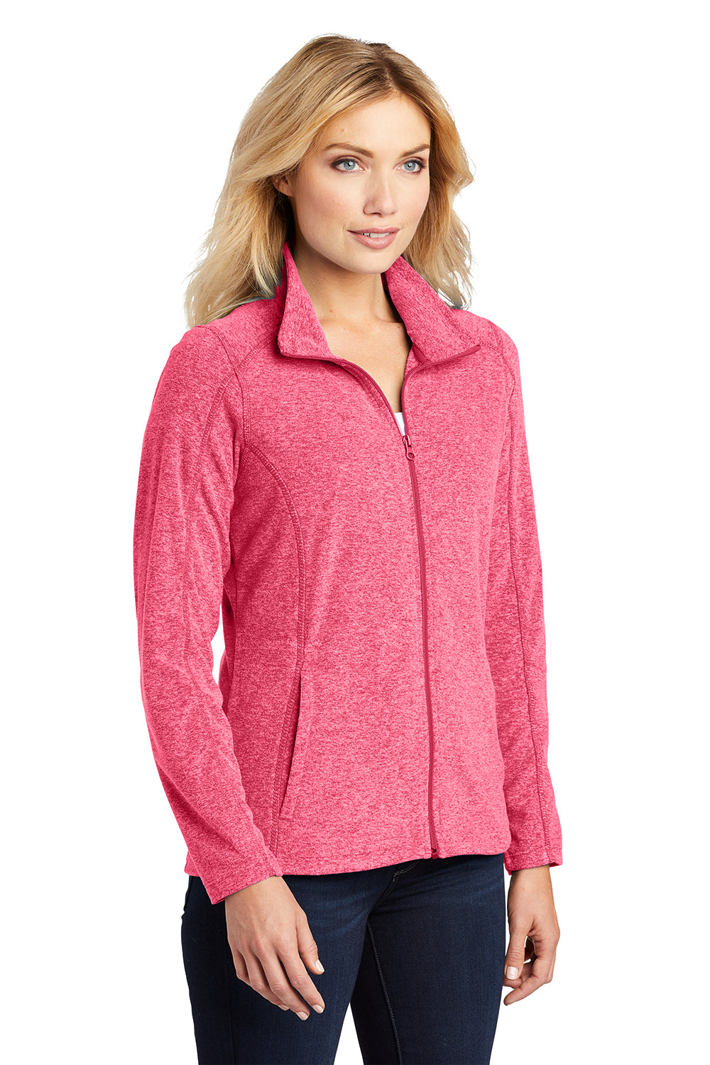 Port Authority L235 Womens Pill Resistant Heather Microfleece Full Zip Sweatshirt Heather Raspberry Pink Model 3q