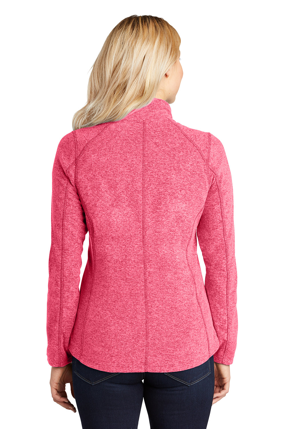 Port Authority L235 Womens Pill Resistant Heather Microfleece Full Zip Sweatshirt Heather Raspberry Pink Model Back