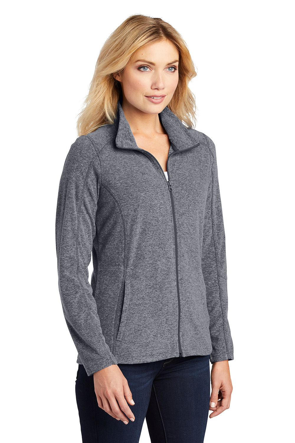 Port Authority L235 Womens Pill Resistant Heather Microfleece Full Zip Sweatshirt Heather True Navy Blue Model 3q