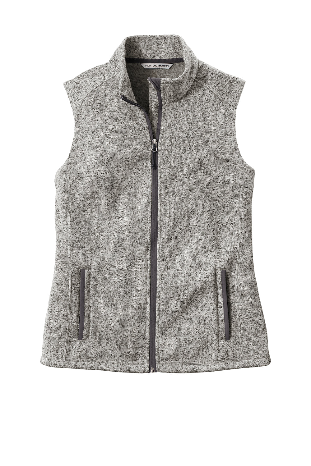 Port Authority L236 Womens Sweater Fleece Full Zip Vest Heather Grey Flat Front