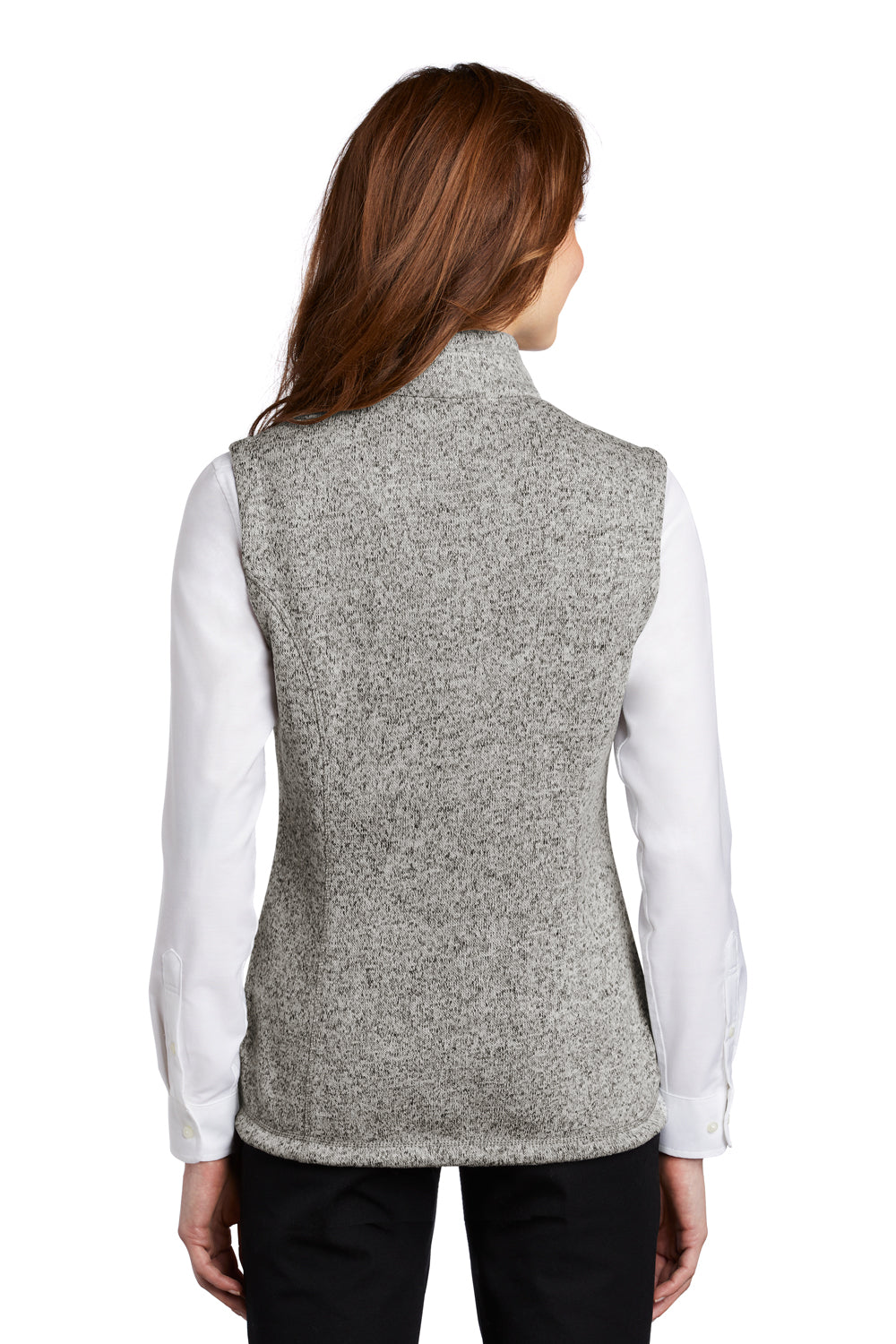 Port Authority L236 Womens Sweater Fleece Full Zip Vest Heather Grey Model Back