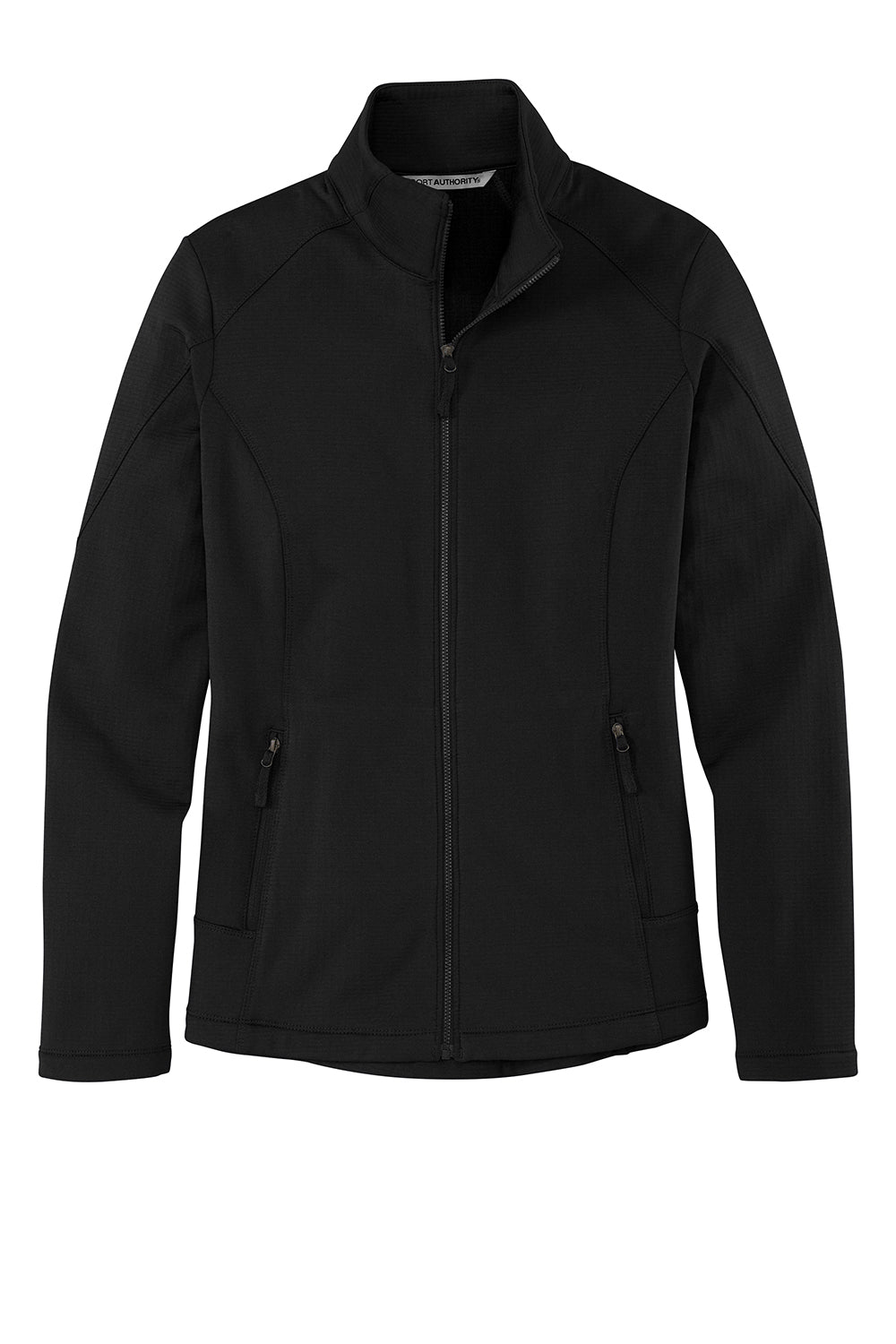 Port Authority L239 Womens Grid Fleece Full Zip Jacket Deep Black Flat Front