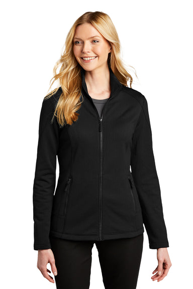 Port Authority L239 Womens Grid Fleece Full Zip Jacket Deep Black Model Front