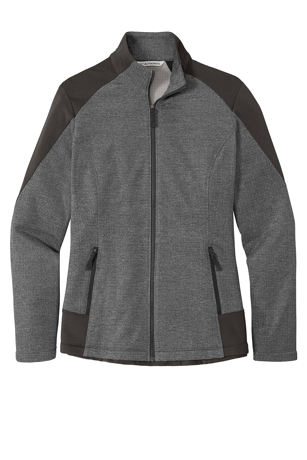 Port Authority L239 Womens Grid Fleece Full Zip Jacket Heather Smoke Grey/Smoke Grey Flat Front