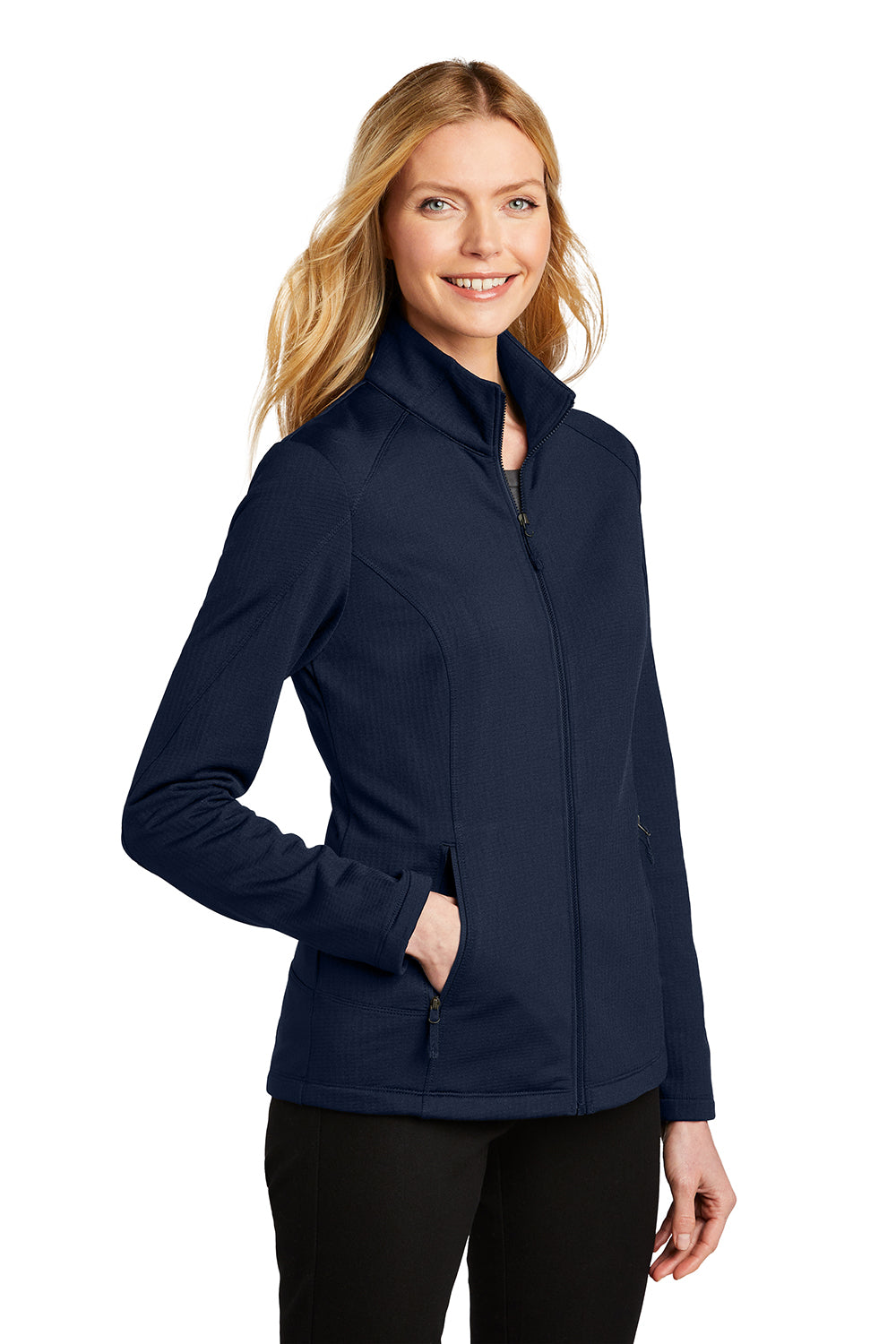 Port Authority L239 Womens Grid Fleece Full Zip Jacket River Navy Blue Model 3q