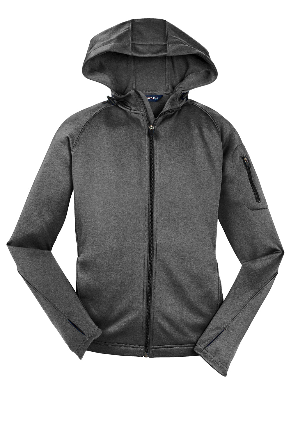 Sport-Tek L248 Womens Tech Moisture Wicking Fleece Full Zip Hooded Sweatshirt Hoodie Heather Graphite Grey Flat Front