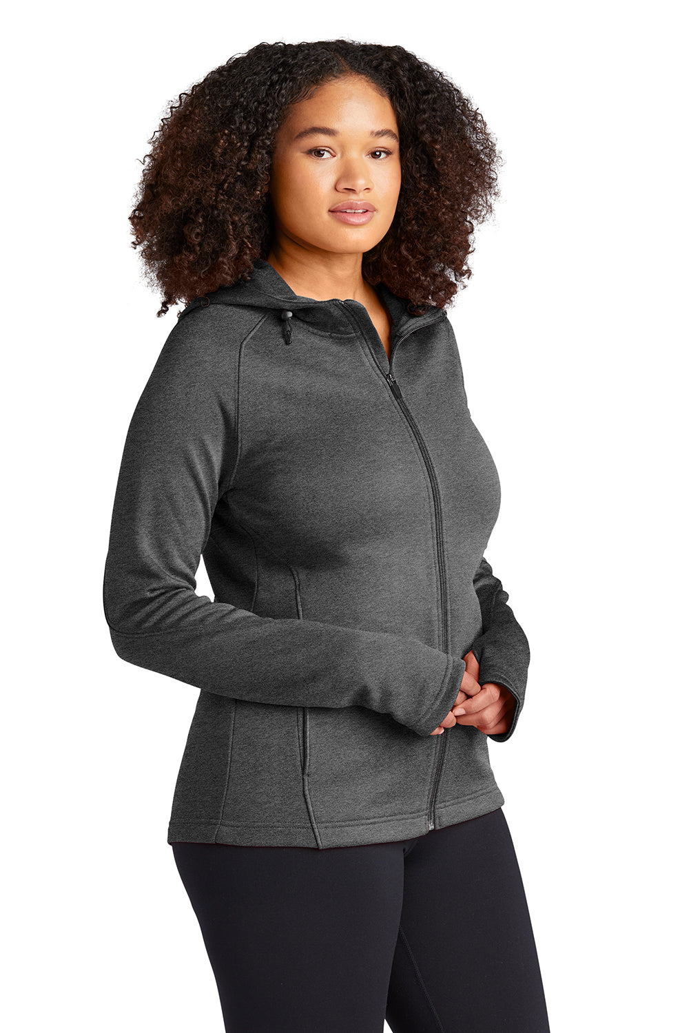 Sport-Tek L248 Womens Tech Moisture Wicking Fleece Full Zip Hooded Sweatshirt Hoodie Heather Graphite Grey Model 3q