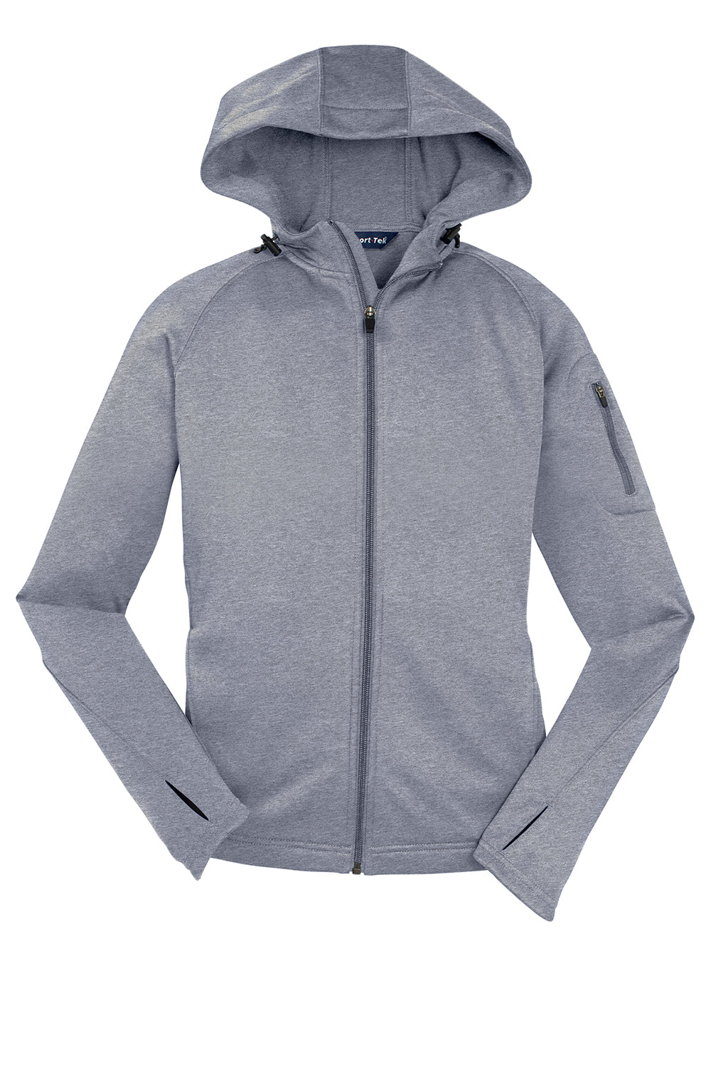 Sport-Tek L248 Womens Tech Moisture Wicking Fleece Full Zip Hooded Sweatshirt Hoodie Heather Grey Flat Front