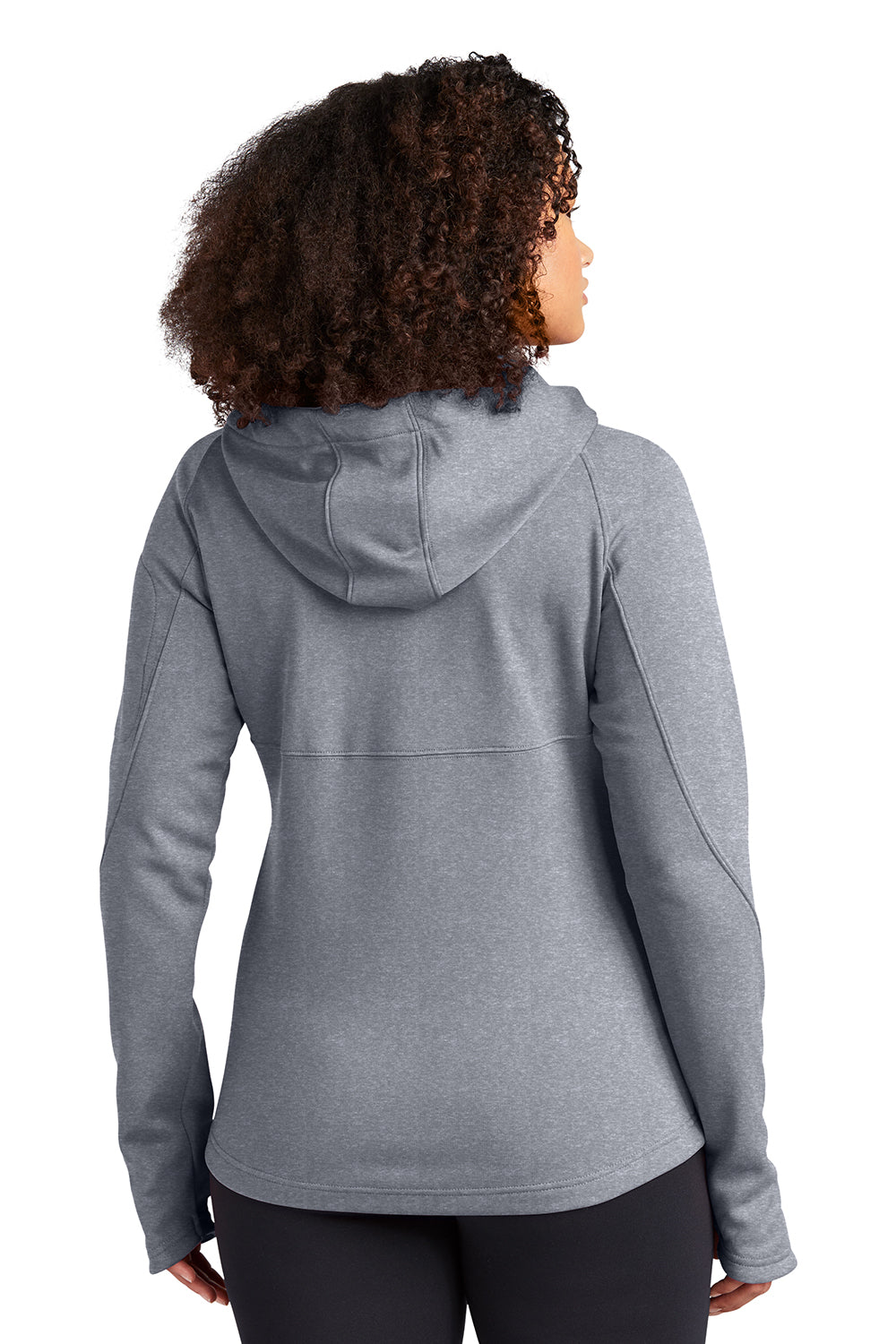 Sport-Tek L248 Womens Tech Moisture Wicking Fleece Full Zip Hooded Sweatshirt Hoodie Heather Grey Model Back