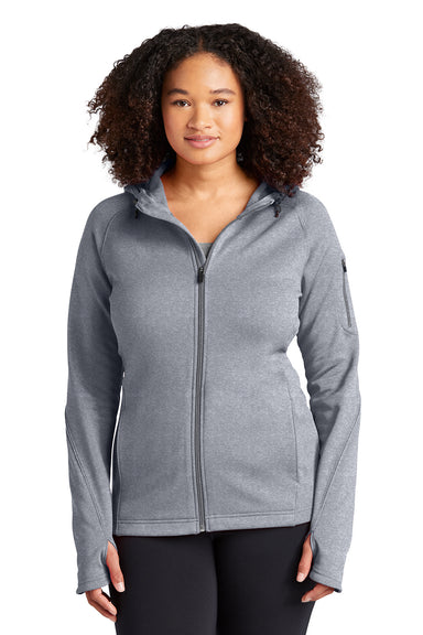 Sport-Tek L248 Womens Tech Moisture Wicking Fleece Full Zip Hooded Sweatshirt Hoodie Heather Grey Model Front