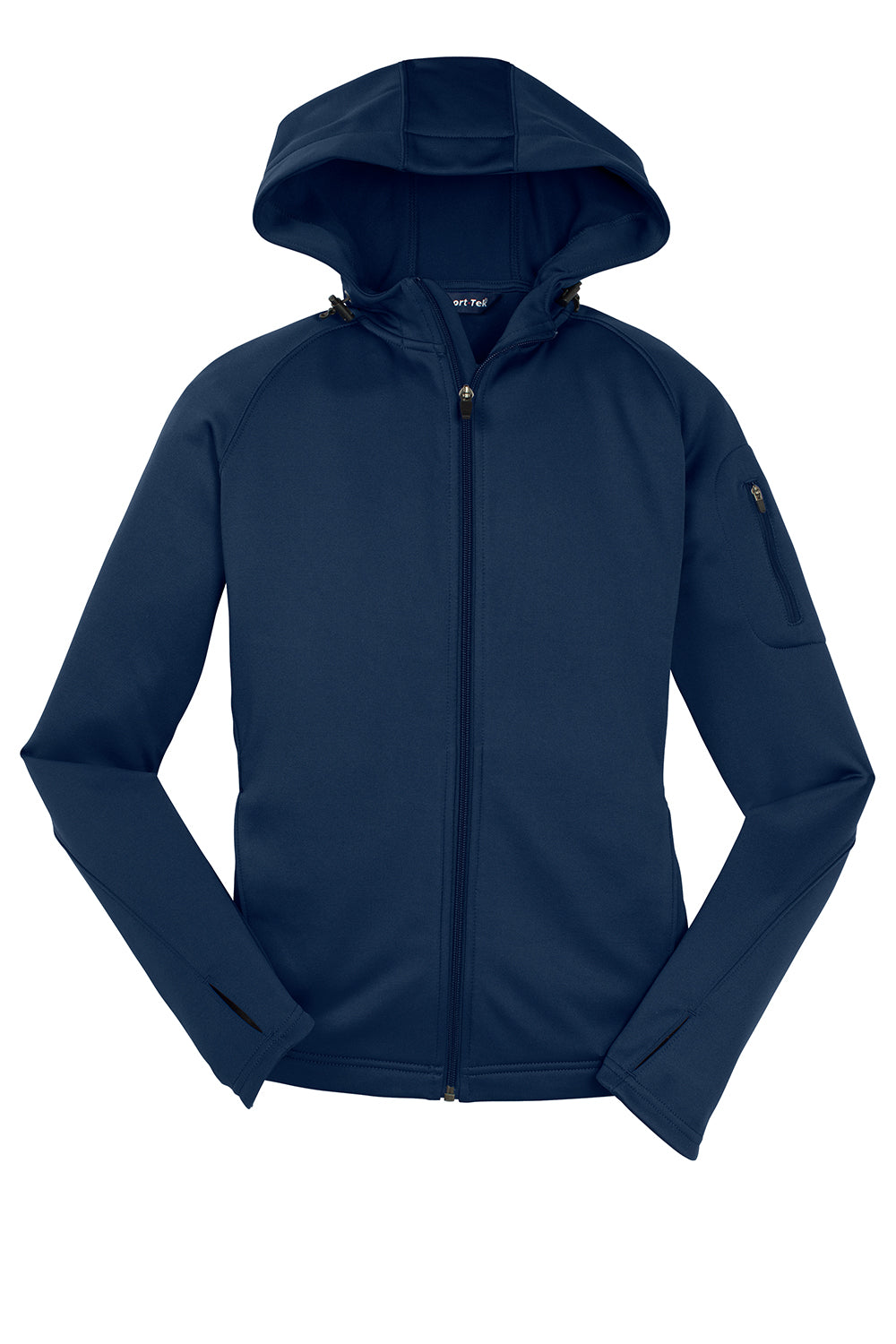 Sport-Tek L248 Womens Tech Moisture Wicking Fleece Full Zip Hooded Sweatshirt Hoodie True Navy Blue Flat Front