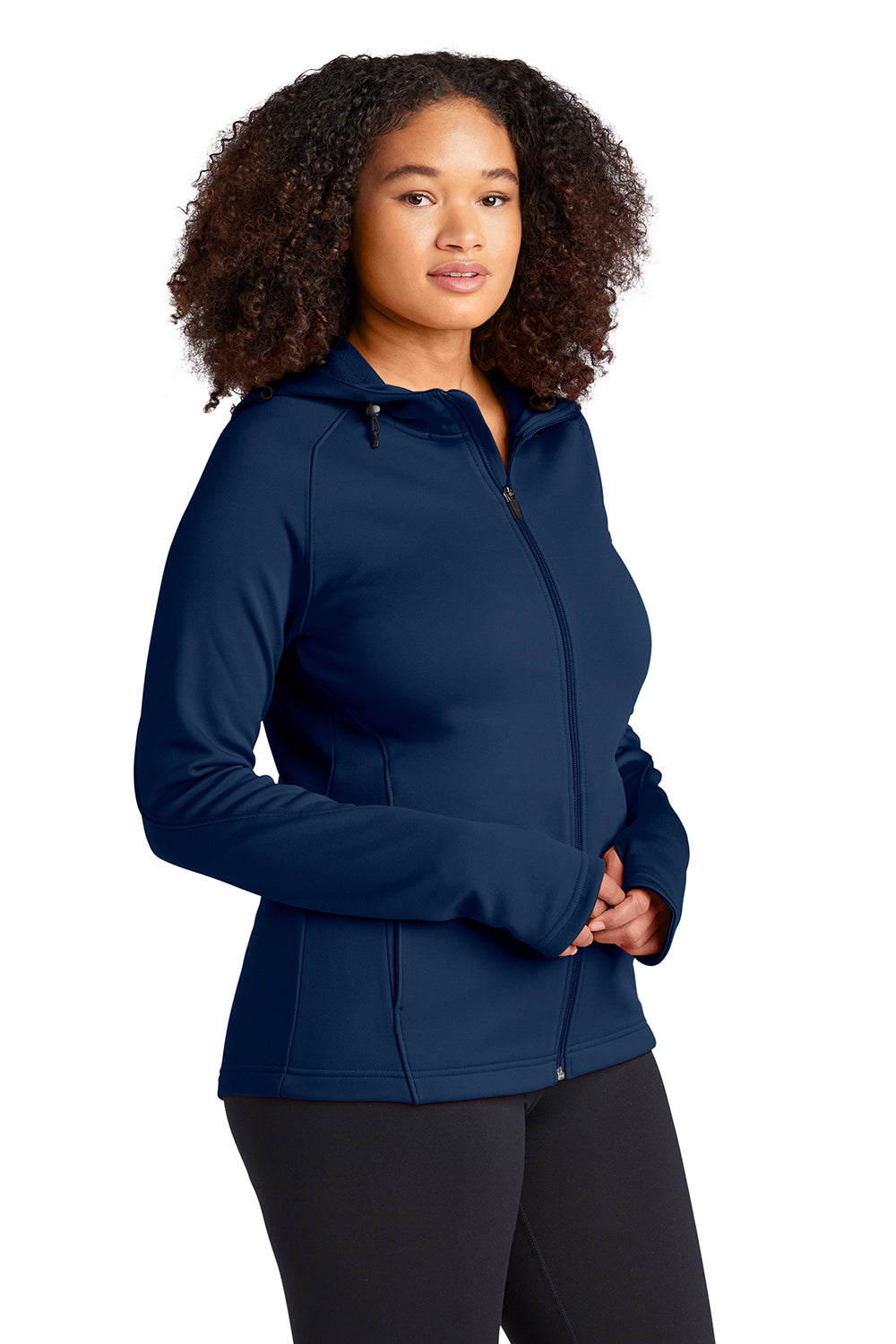 Sport-Tek L248 Womens Tech Moisture Wicking Fleece Full Zip Hooded Sweatshirt Hoodie True Navy Blue Model 3q