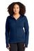 Sport-Tek L248 Womens Tech Moisture Wicking Fleece Full Zip Hooded Sweatshirt Hoodie True Navy Blue Model Front