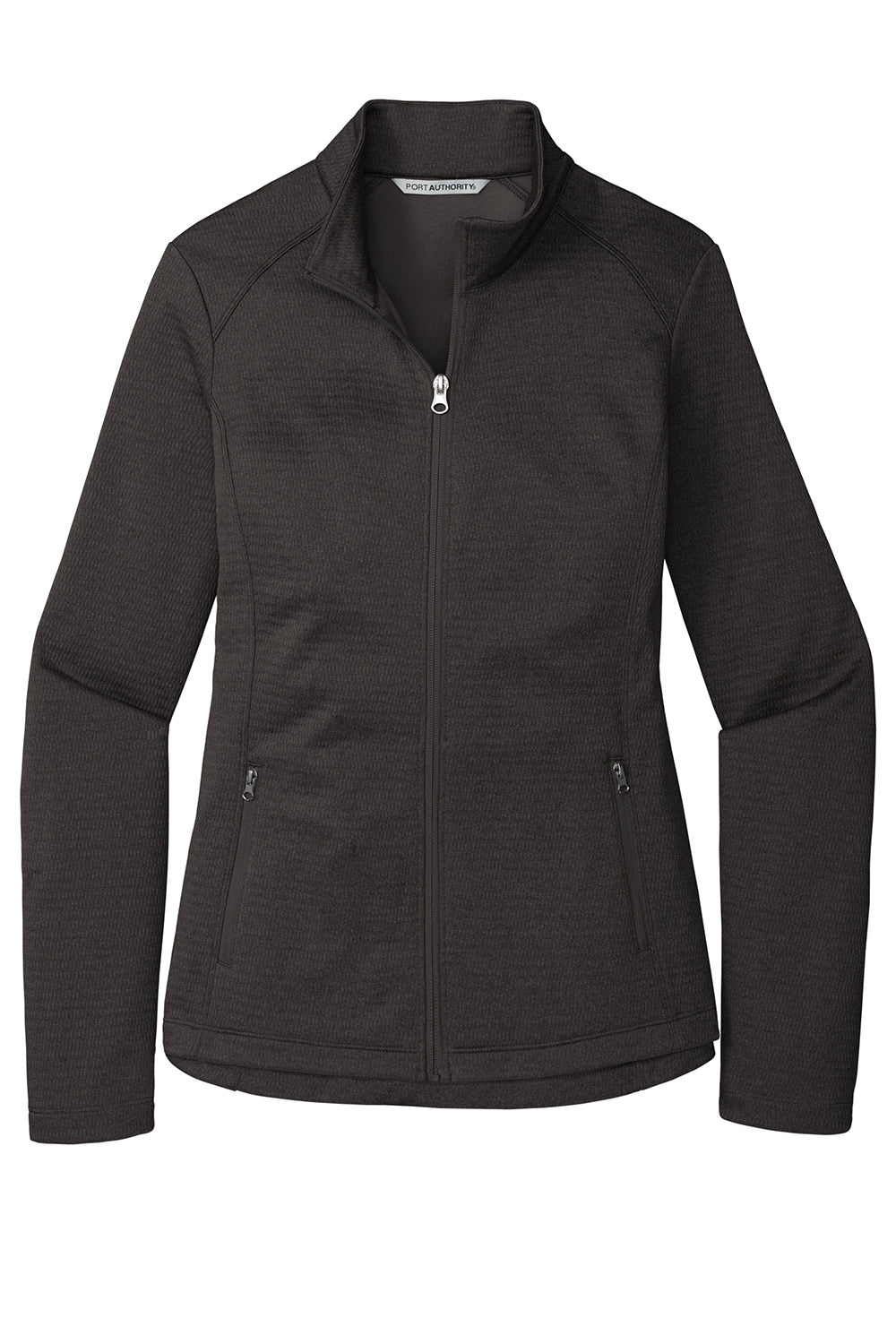 Port Authority L249 Womens Diamond Fleece Full Zip Jacket Heather Dark Charcoal Grey Flat Front